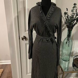 Merona grey sweater long sleeve wrap dress with ruffle collar size XL